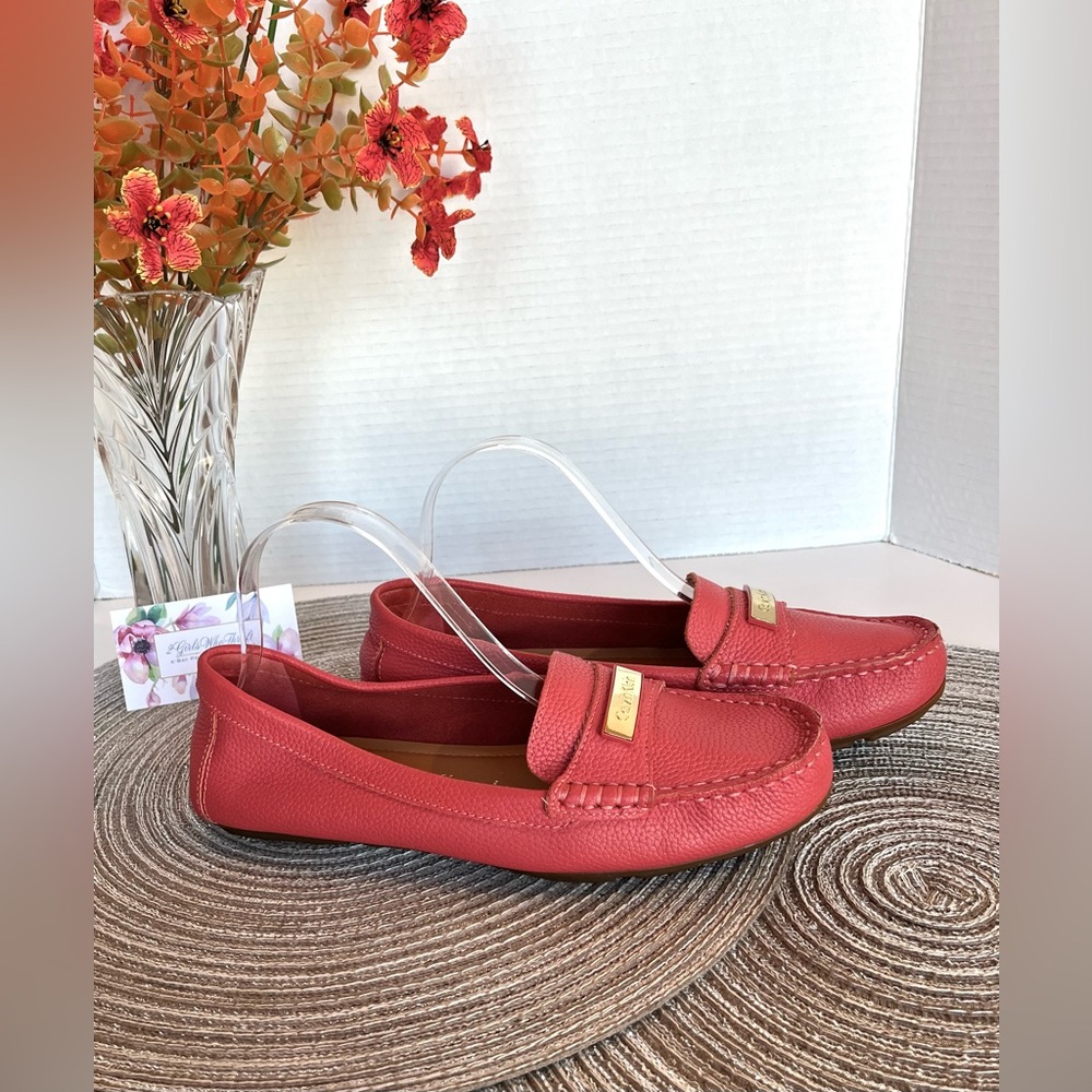 NEW CALVIN KLEIN Driving Loafers “Leta” Pebble Grain Leather Designer Logo - Picture 9 of 13